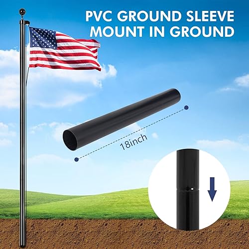 Miniatura 4 de BMFTRRI Kit de asta de bandera de 20 pies para exteriores en el suelo, asta de bandera seccional de aluminio resistente al aire libre, parte