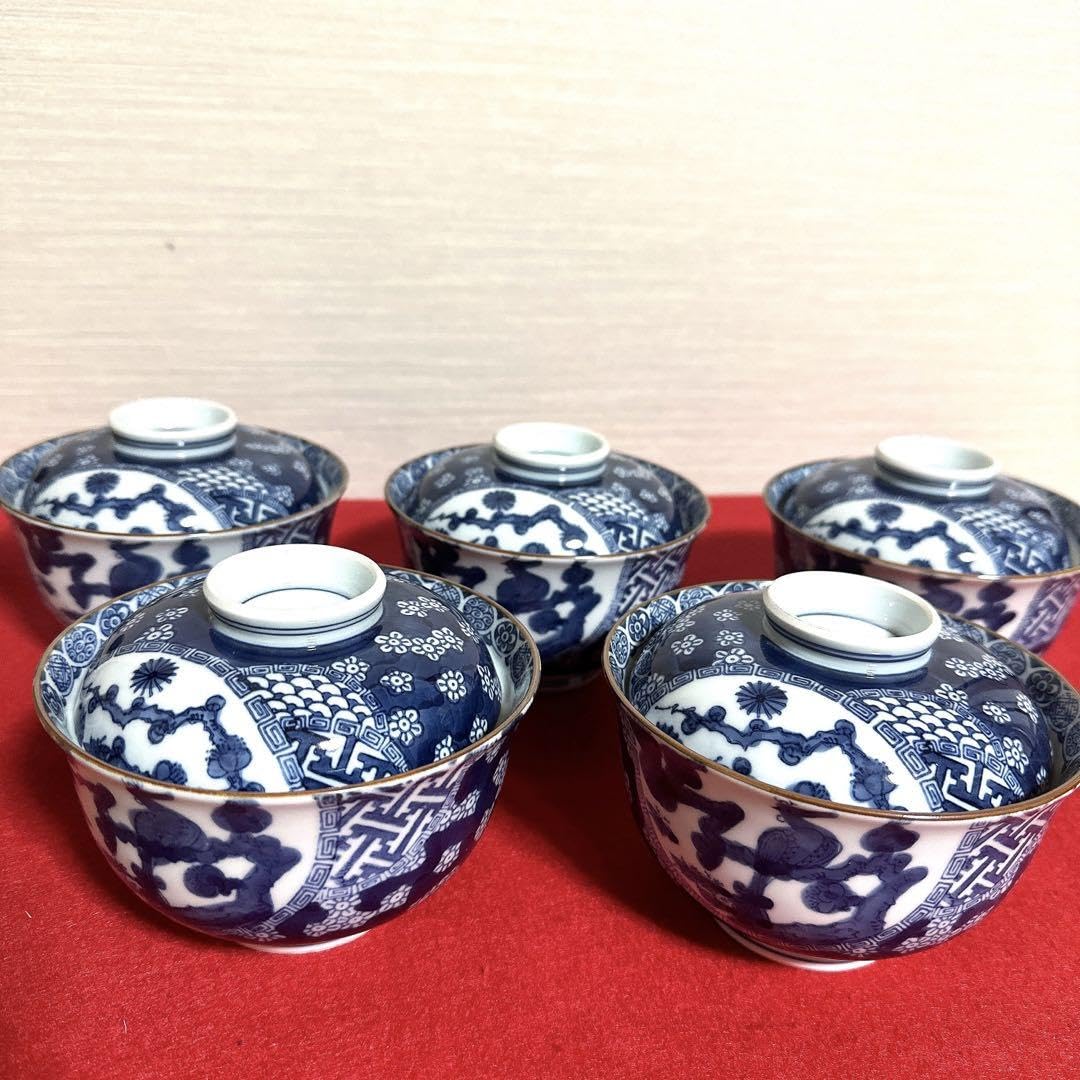 賞美堂　其泉　有田焼　丼　美品 有田焼 - 有田焼 賞美堂 其泉窯 古伊万里 蓋付き碗揃 5客セット