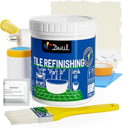 DWIL Kit de pintura para bañera, bañera y azulejos con herramientas, pintura blanca a base de agua y bajo olor, fácil de usar para lavabo de baño,