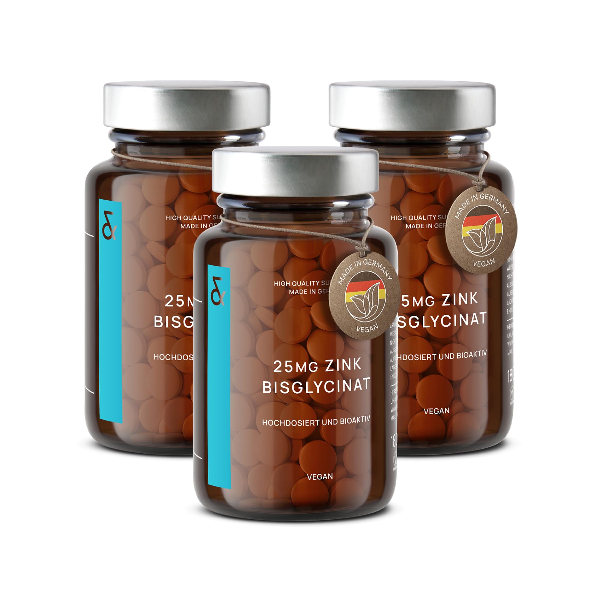 CLAV® Zink 25mg, Premium Bisglycinat hochdosiert, 540 Vegane Tabletten
