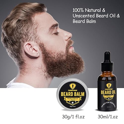 Miniatura 5 de Ceenwes Kit mejorado de aseo para barba: acondicionador, aceite, cepillo, peine, bálsamo, tijeras, bolsa de almacenamiento para recortar barba y
