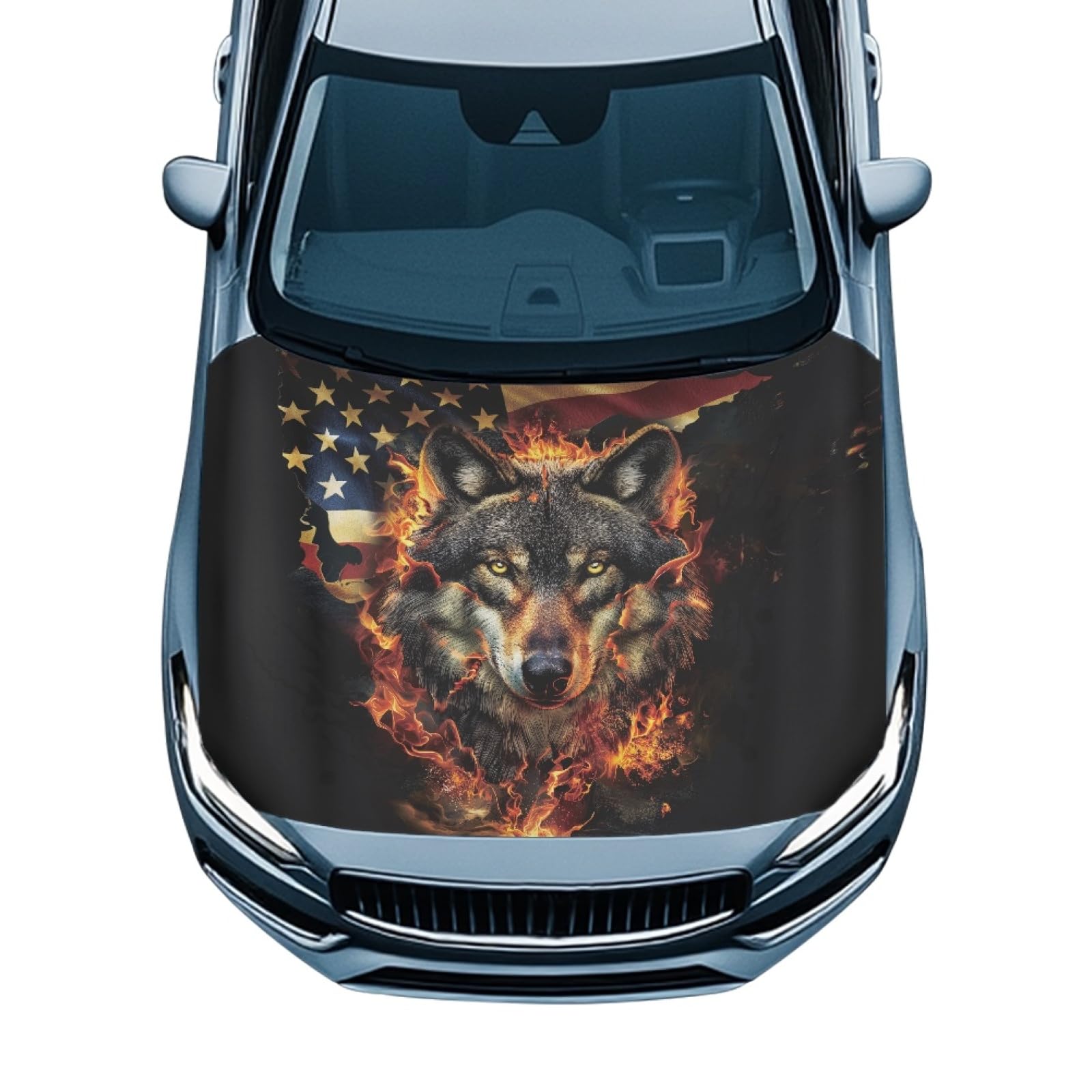 Flag Cool Wolf Flag Car Hood Cover Easy Installation Car Hood Cover Protector Removable Automotive Accessories Fabric Hood Cover All-Season Protection for Car Decor