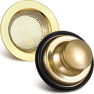2 Pcs Gold Kitchen Sink Drain Strainer Kitchen Sink Stopper Kit Basket Stainless Steel Sink Filter Anti Clogging Sink Plug for Standard 3 1/2 Inch Kitchen Sink Drain Garbage Disposal
