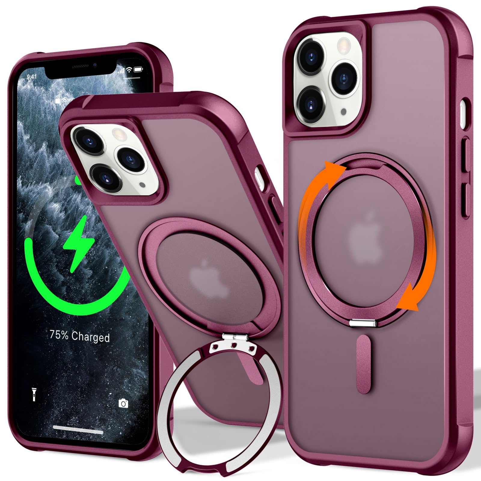UMIONE 360° Rotatable Magnetic Ring Design for iPhone 11 Pro Max Case, Built-in Invisible Loop Stand, Compatible with Magsafe, Translucent Ultra Slim