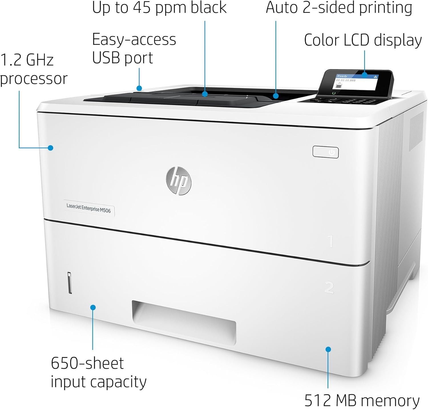 HP LaserJet Enterprise M506dn Laser Printer with Built-in Ethernet & Duplex Printing (F2A69A) (Renewed)