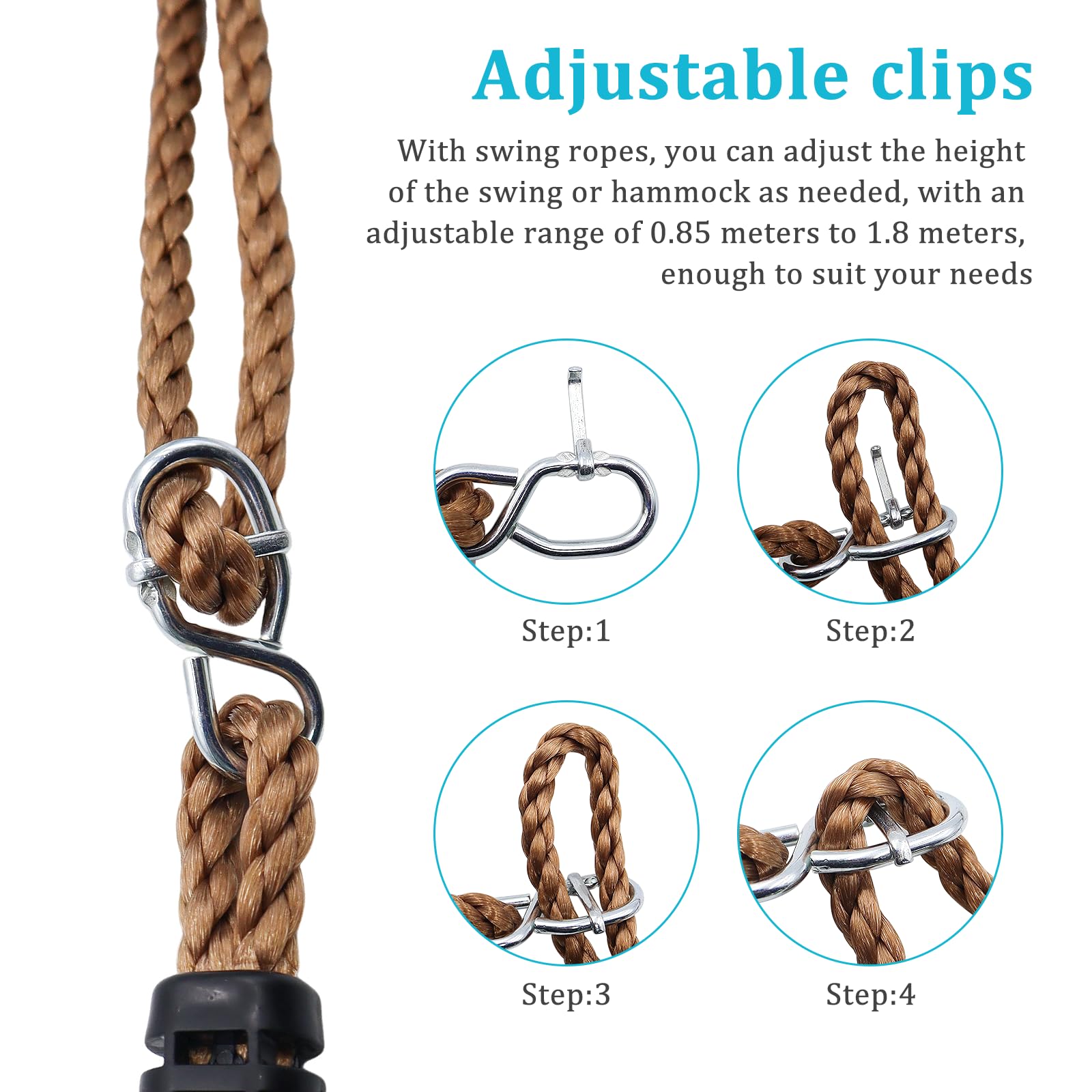 2 Pièces Corde Balancoire Exterieur 2m Corde de Hamac avec Mousquetons Réglable Cordes de Suspension pour Balançoires Réglable Arbre Suspension pour Balançoire Branches Télésiège