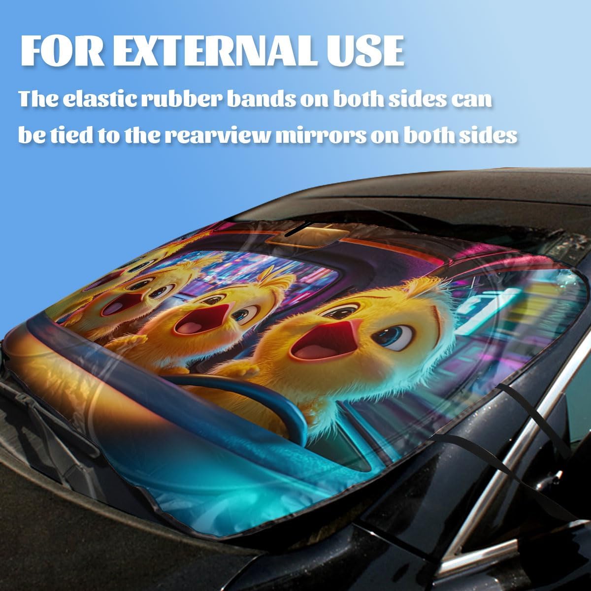 Cute Animals Car Front Window Sun Shield - Funny Yellow Rooster Chicken Heatshield Windshield Rays Sun Shade Visor Protector for Sedan, Truck, SUV Accessories image 3