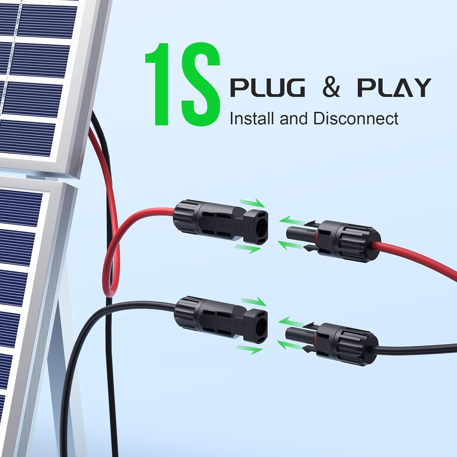 Bateria Power 30FT 12AWG Y-Branch Solar Connectors Extension Cable, Solar Cable Parallel Adaptor Solar Panel Wire in Pair with Female and Male Connectors for Solar Panel (1*M/FF+1*F/MM)