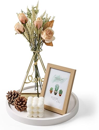 Pink Round Wood Decorative Tray for Home Decor,Wooden Serving Tray,Candle Tray,Perfume Tray,Coffee Table Trays (11.5 inch, White)