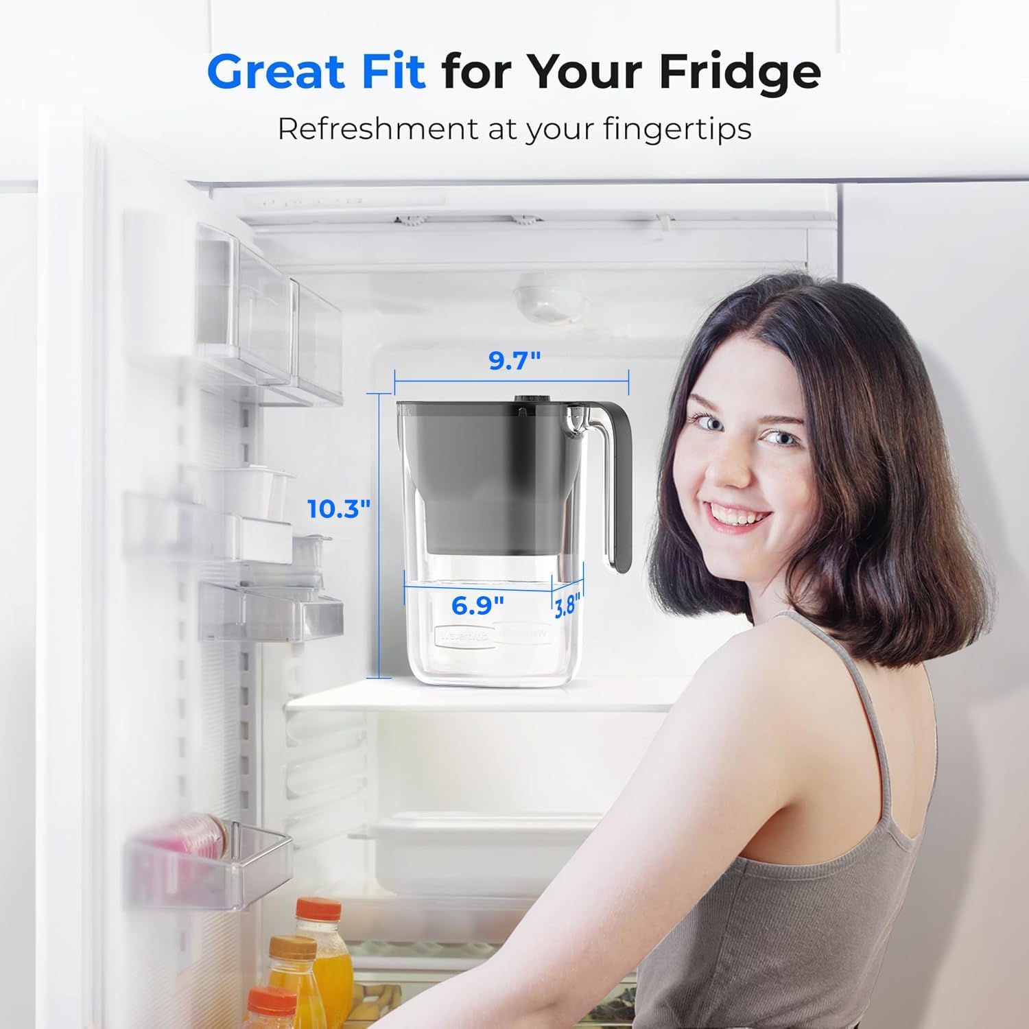 Waterdrop 200-Gallon Long-Life Water Filter Pitcher, NSF Certified Water Purifier, Replaces 6,400 Plastic Water Bottles a Year, Reduces PFOA/PFOS, Chlorine, 7-Cup, Black, with 3 Filters