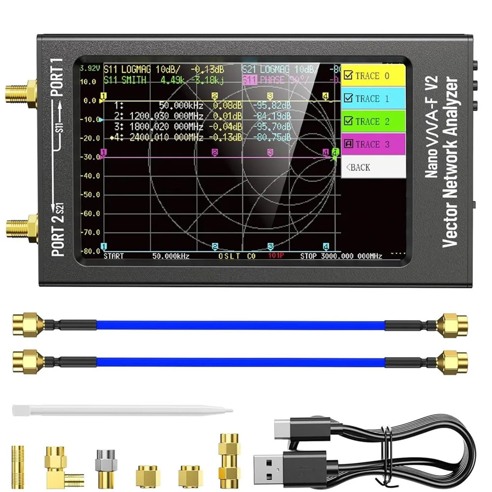 Analizator sieci, Analizator Sieci Wektorowej 50 KHz-3 GHz, Dotykowy LCD 4,3" | NanoVNA-F V2, Antena, Krótkofalówka, HF VHF UHF