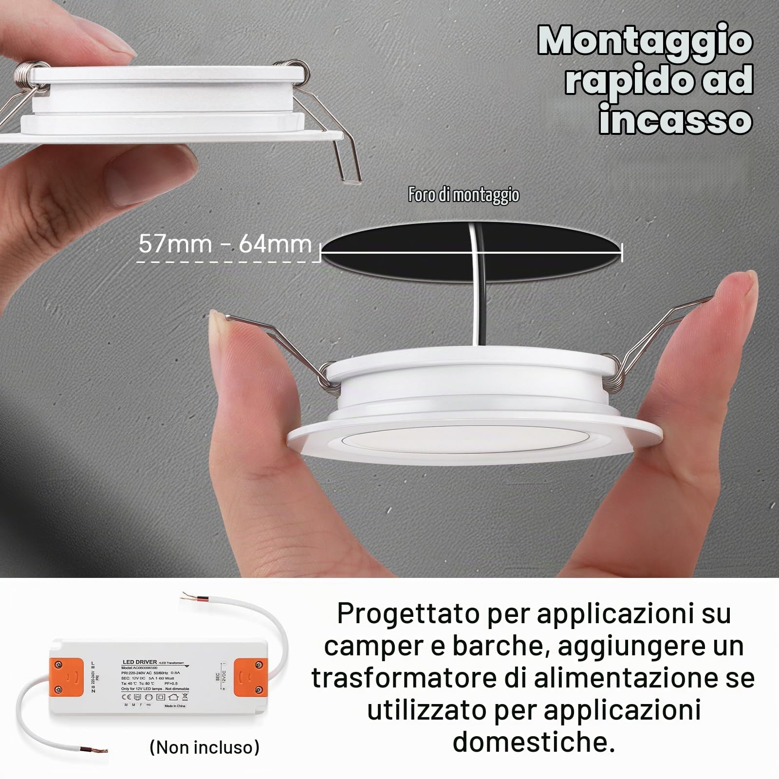 acegoo Faretti LED da Incasso DC 12V Lampada Soffitto Downlight Rotondo Plafoniera 3000K IP64 per Camper Barca Roulotte Furgone Cucina Bagno Cartongesso Mobile, 6 Pezzi Bianco