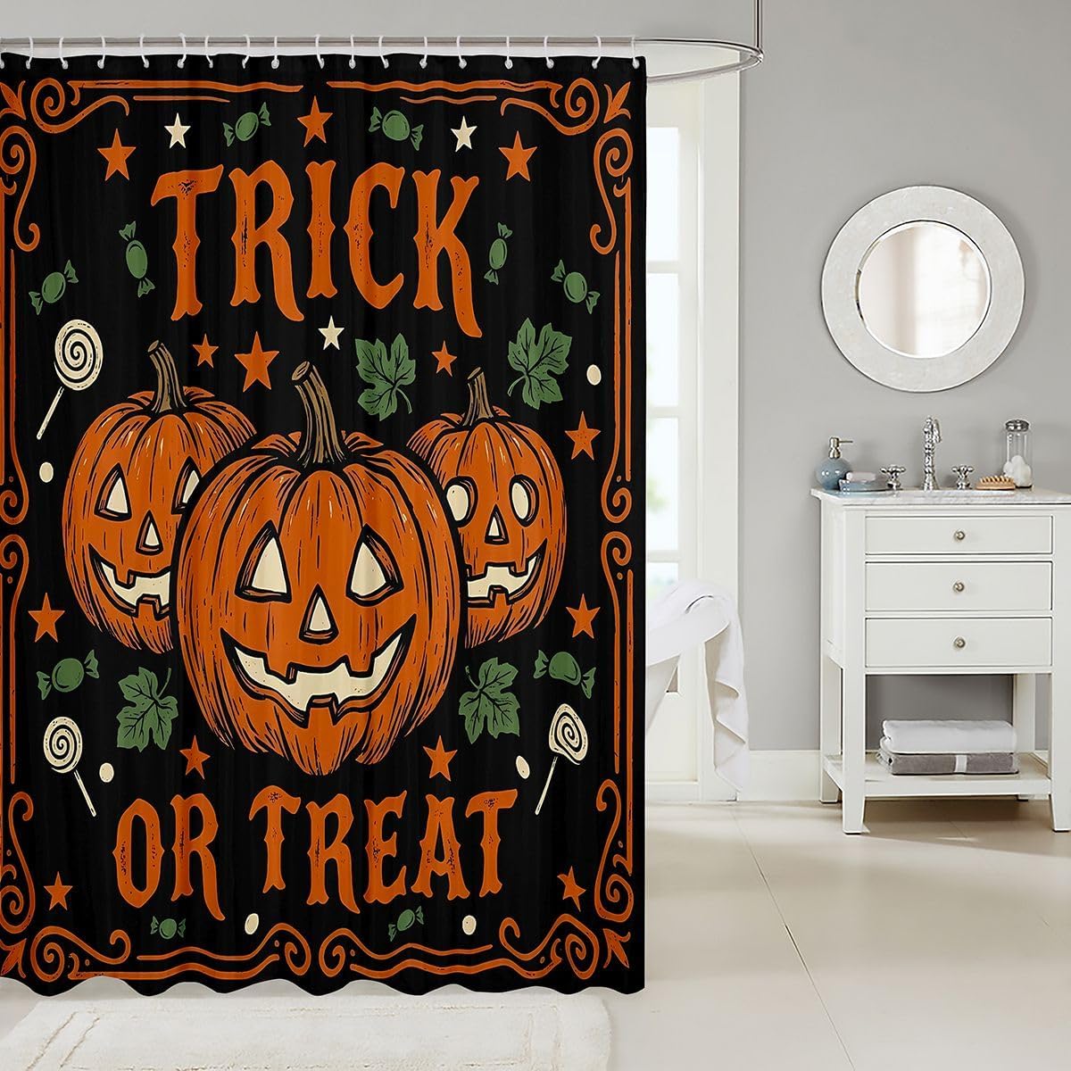 Feelyou Halloween Shower Curtains Pumpkin Bathroom Curtain for Kids Women Men Horror Theme Bathroom Accessories Waterproof Polyester Fabric for Stalls Bathtubs 72"x78" image 2