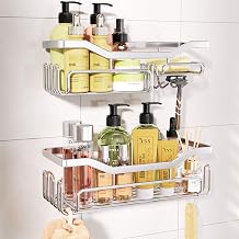 HapiRm Shower Caddy with 11 Hooks, Shower Shelf with Razor Holder, Soap Dish, Towel Hook Bathroom Organiser for Bathroom Storage and Kitchen Accessories Stainless Steel,3 Sticker,2 pcs
