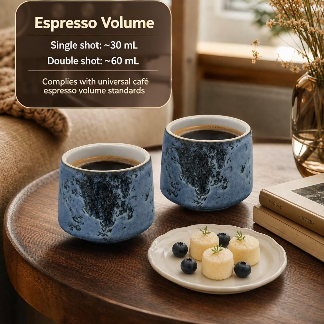 Pilnocok Espresso Cups Set of 2, 3oz/90ml Handmade Ceramic Demitasse Cups