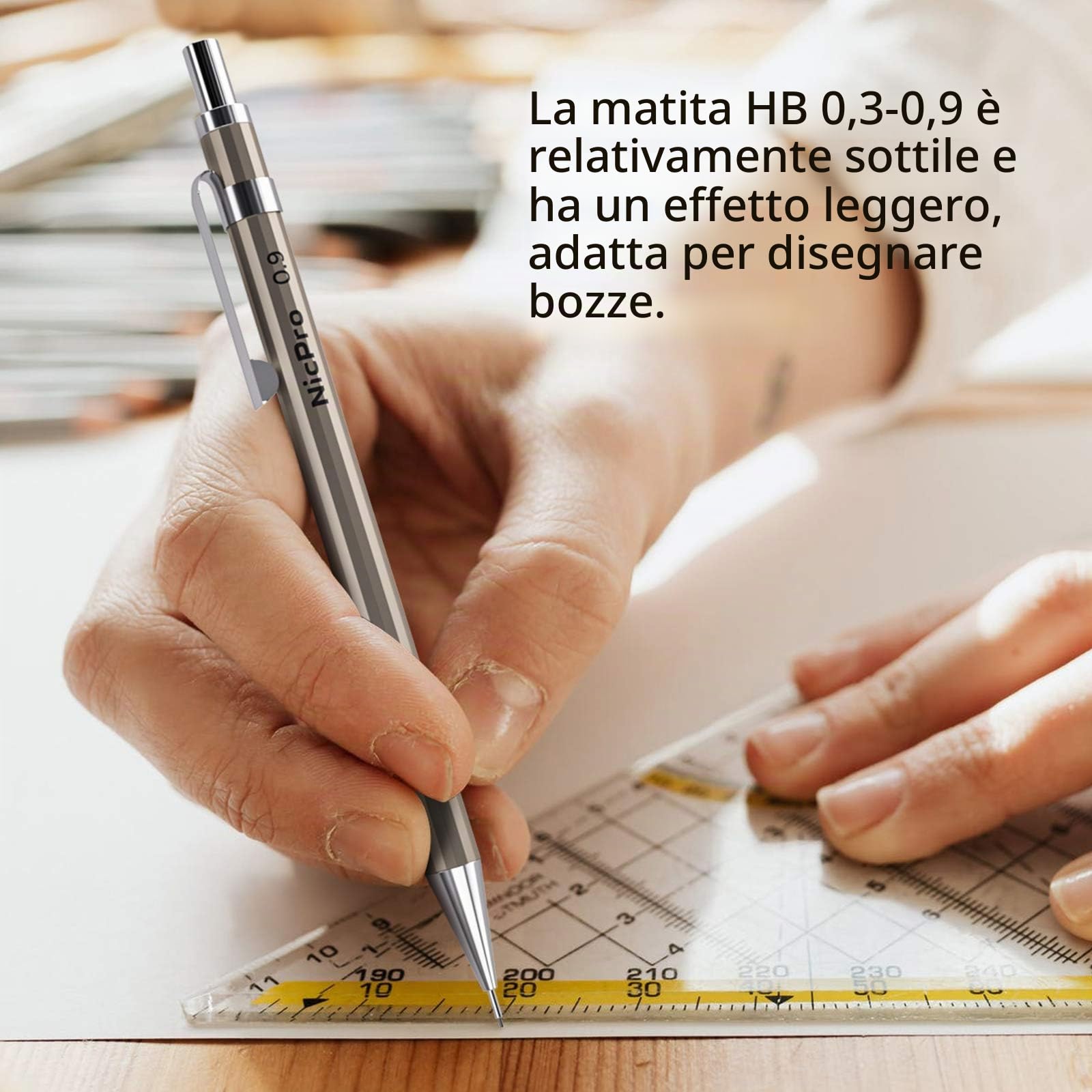 Nicpro 6 Pezzi Matite Meccaniche Set 0,3 0,5 0,7 0,9mm 2mm Portamine per Artista Disegno