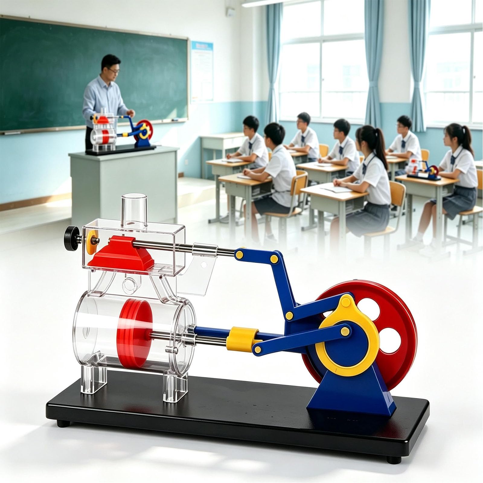 Modello Di Motore A Vapore Trasparente, Piccolo Modello Dimostrativo Di Cilindro A Doppio Scopo, Ad Azionamento Pneumatico E Manuale, Con Struttura Interna Visibile E Struttura Della Biella
