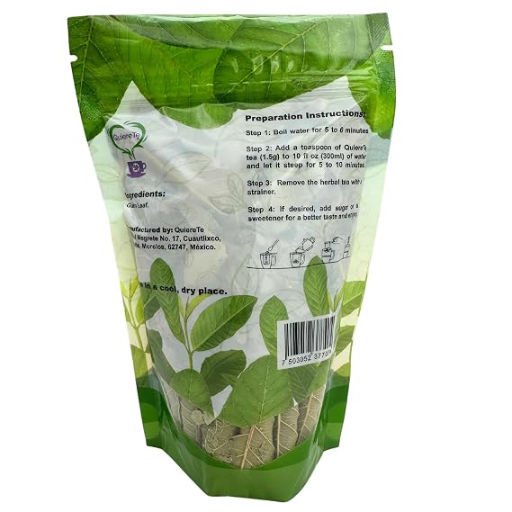 Guava Leaves, Quiere Te, 1.76 Oz (50 Grams), Up to 20 Cups, Dried Whole Leaves, Psidium Guajava, Guava Herbal Loose Leaf Tea, Resealable Bag, Product From Mexico, 100% Natural