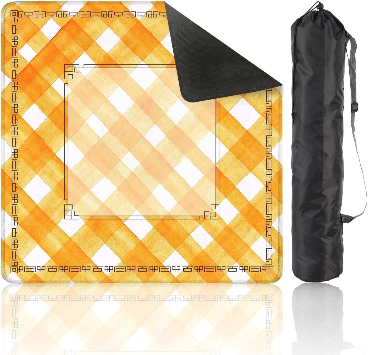 Mahjong Mat for Table Watercolor Stripe Plaid Gingham Seamless Orange Stripes Watercolour 31.5" x 31.5" Non-Slip Noise-Reducing Game Mat Premium Mahjong Accessories for Poker Dominoes Board Games