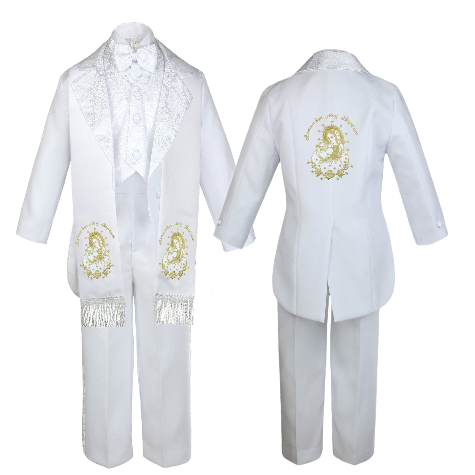 Unotux Kid Boy Baby Christening White Tail Tuxedo Gold English Maria Pope Stole Sm-7 (7)