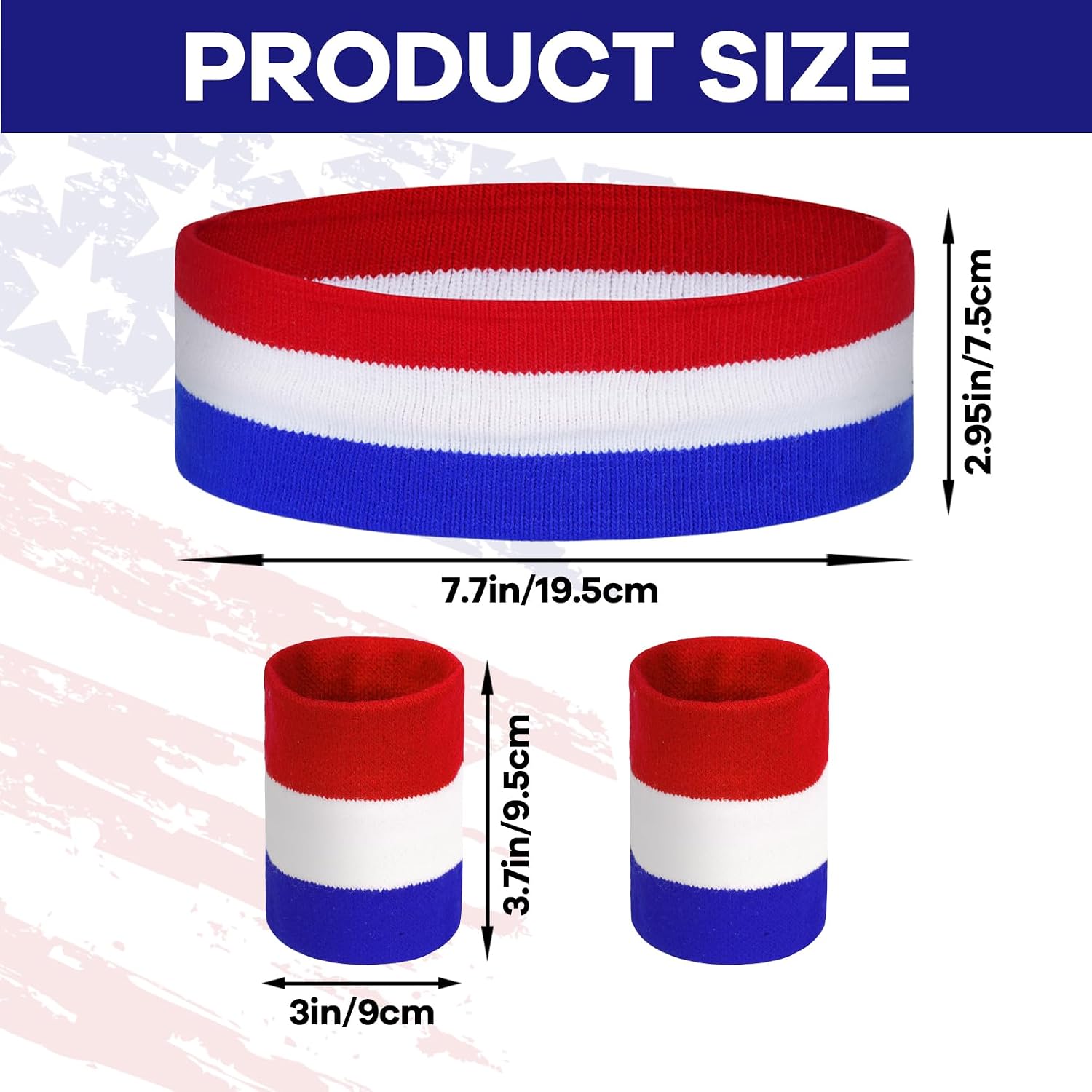 hoyuwak 6 PCS Sweatband Set Striped Sweatband Sports Wristband Set American Flag Style Sports Headband and Wristband for Women Men