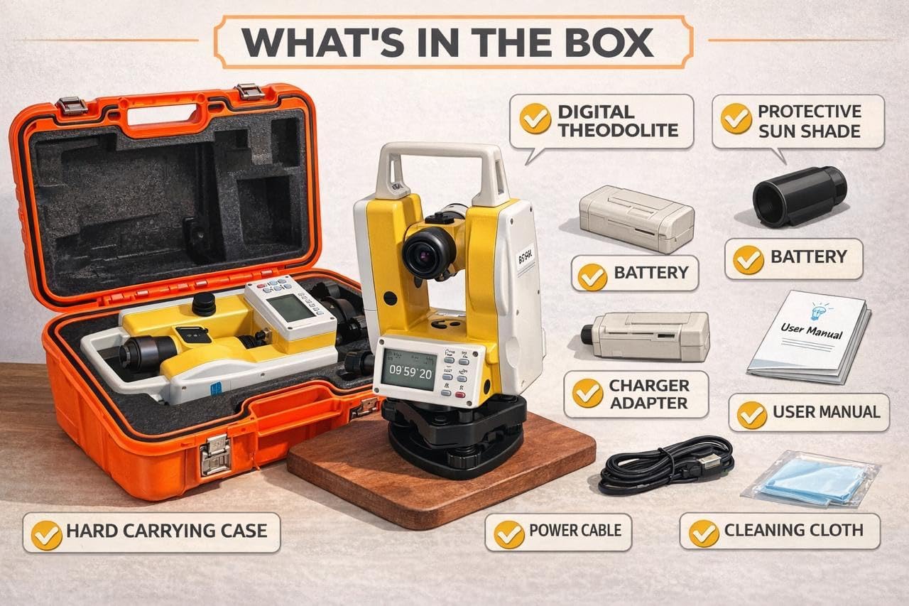 Digital Theodolite for Surveying, Electronic Transit Level with LCD Display, 360° Angle Measurement, Battery Powered Survey Instrument