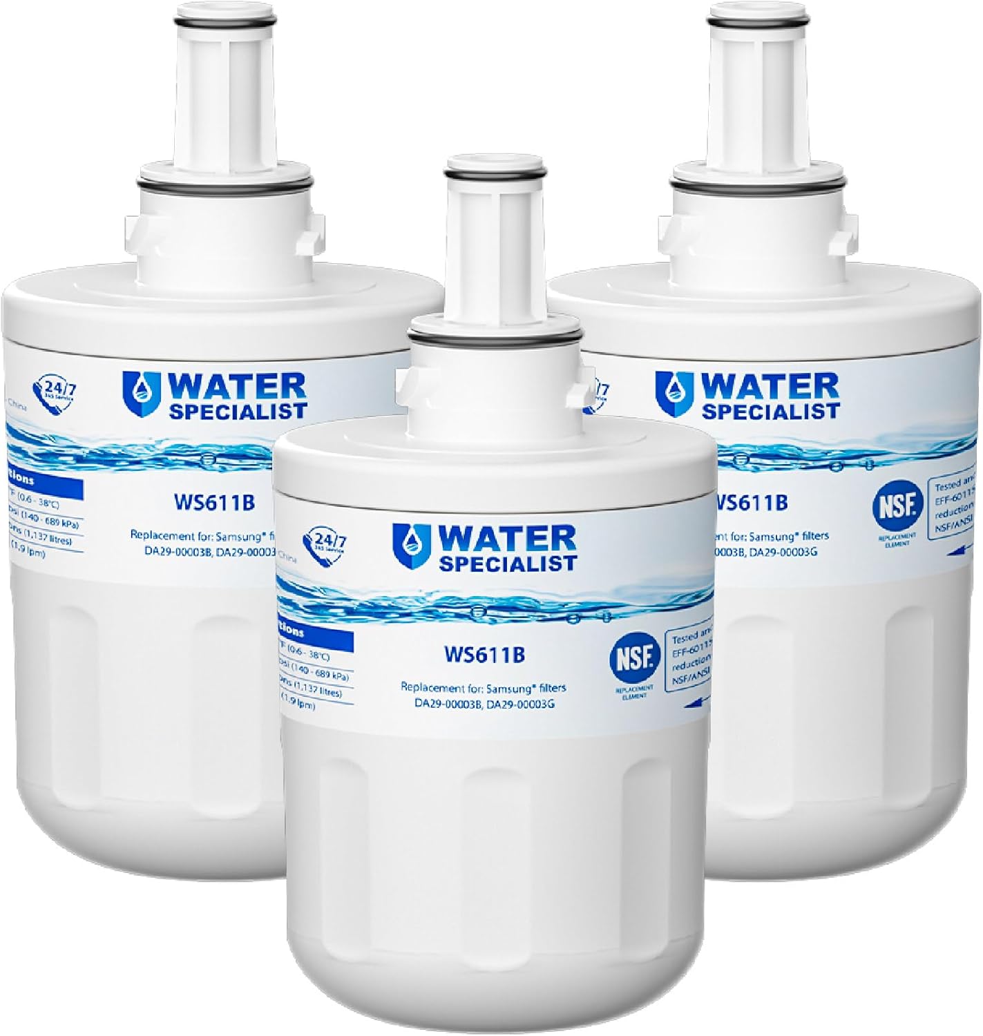 Waterspecialist DA29-00003G Refrigerator Water Filter, Replacement for DA29-00003G, DA29-00003B, Aqua-Pure Plus, RSG257AARS, RFG237AARS, HAFCU1, RS22HDHPNSR, WSS-1, 3 Filters