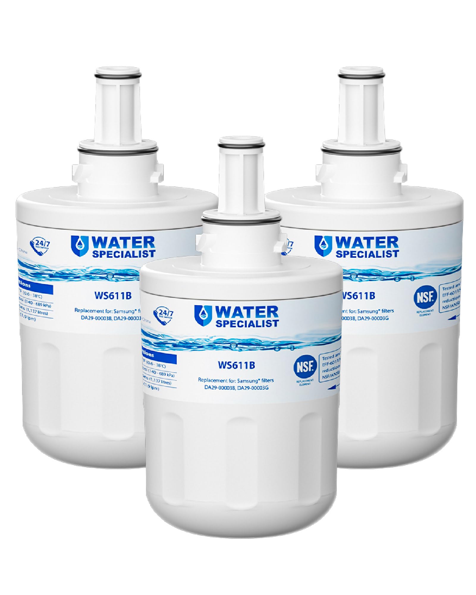 Waterspecialist DA29-00003G Refrigerator Water Filter Replacement for DA29-00003G DA29-00003B Aqua-Pure Plus RSG257AARS RFG237AARS HAFCU1 RS22HDHPNSR WSS-1 3 Filters