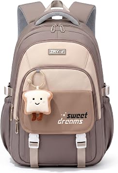 Amythe Girls School Bag 9-16 years Lightweight Water-Resistant 30L, Brown | Back to School Backpack for Teen Girls Elementary Secondary School, Large Kids BookBag Chest Strap, Casual Travel Rucksack