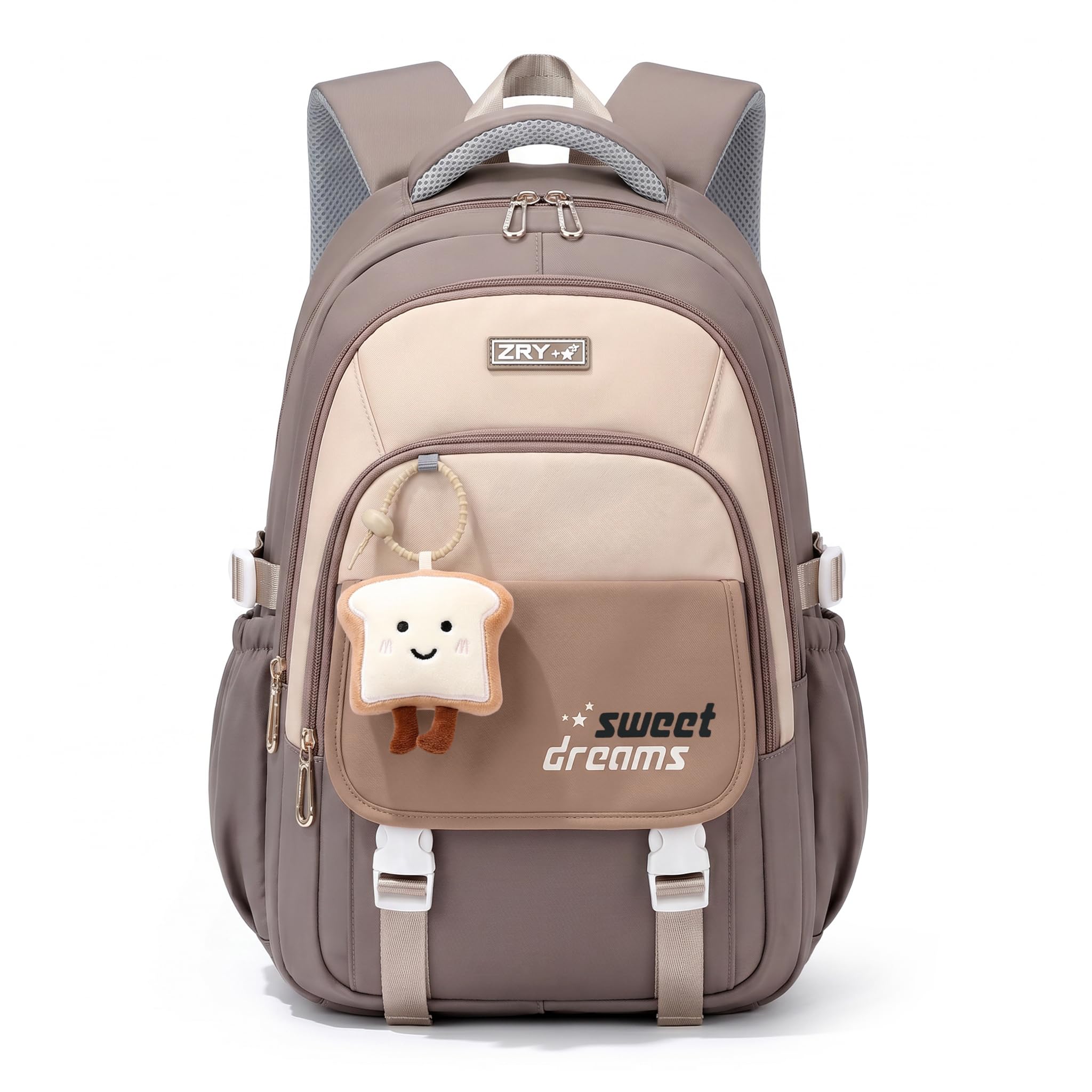 Amythe Schulrucksack Teenager 36L für Mädchen ab 5. Klasse, Großer Rucksack mit Trolleyband, Braun