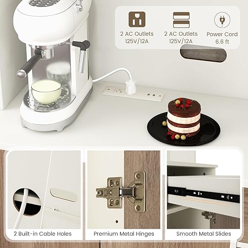 Miniatura 4 de COSTWAY Armario de almacenamiento de despensa de cocina, gabinete alto independiente de 71 pulgadas con estación de carga, soporte para microondas,