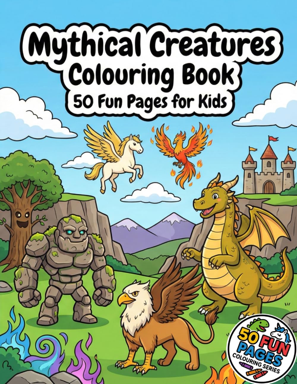 Mythical Creatures Colouring Book: 50 Fun Dragons, Monsters and Magical Beasts Colouring Pages for Kids (50 Fun Pages Colouring Series)