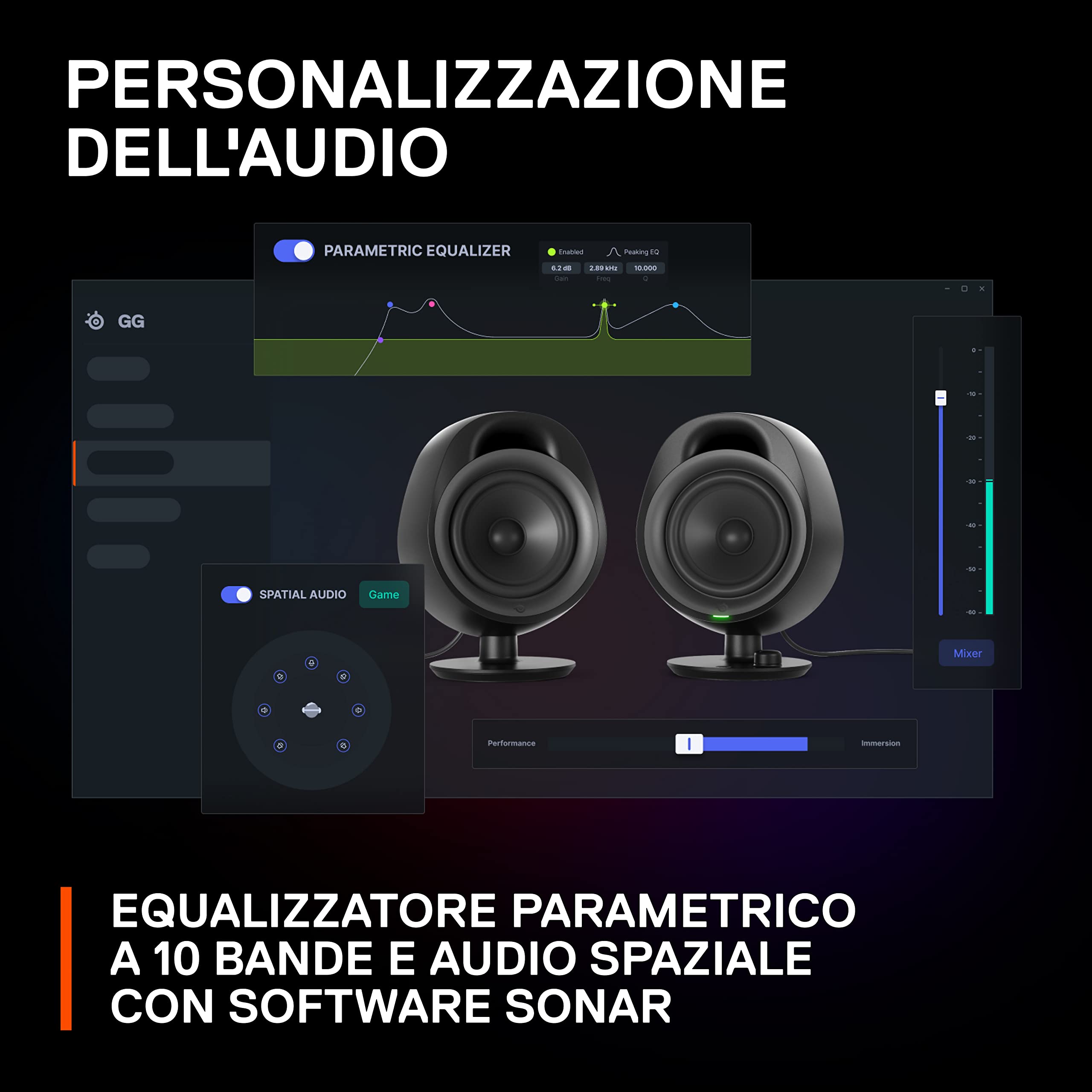 SteelSeries Arena 3 - Altoparlanti da gioco full-range 2.0 - Audio coinvolgente - Comandi sull’altoparlante - Driver da 4" - Con cavo e Bluetooth - Aux da 3,5 mm - PC, Mac, Mobile