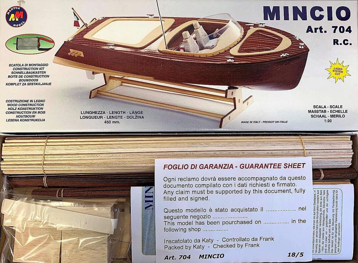 Mantua Model Mincio 704, Kit Modellismo Navale in Legno, Scala 1:20, Lunghezza 450 mm, Costruzione Tradizionale con Doppio Fasciame