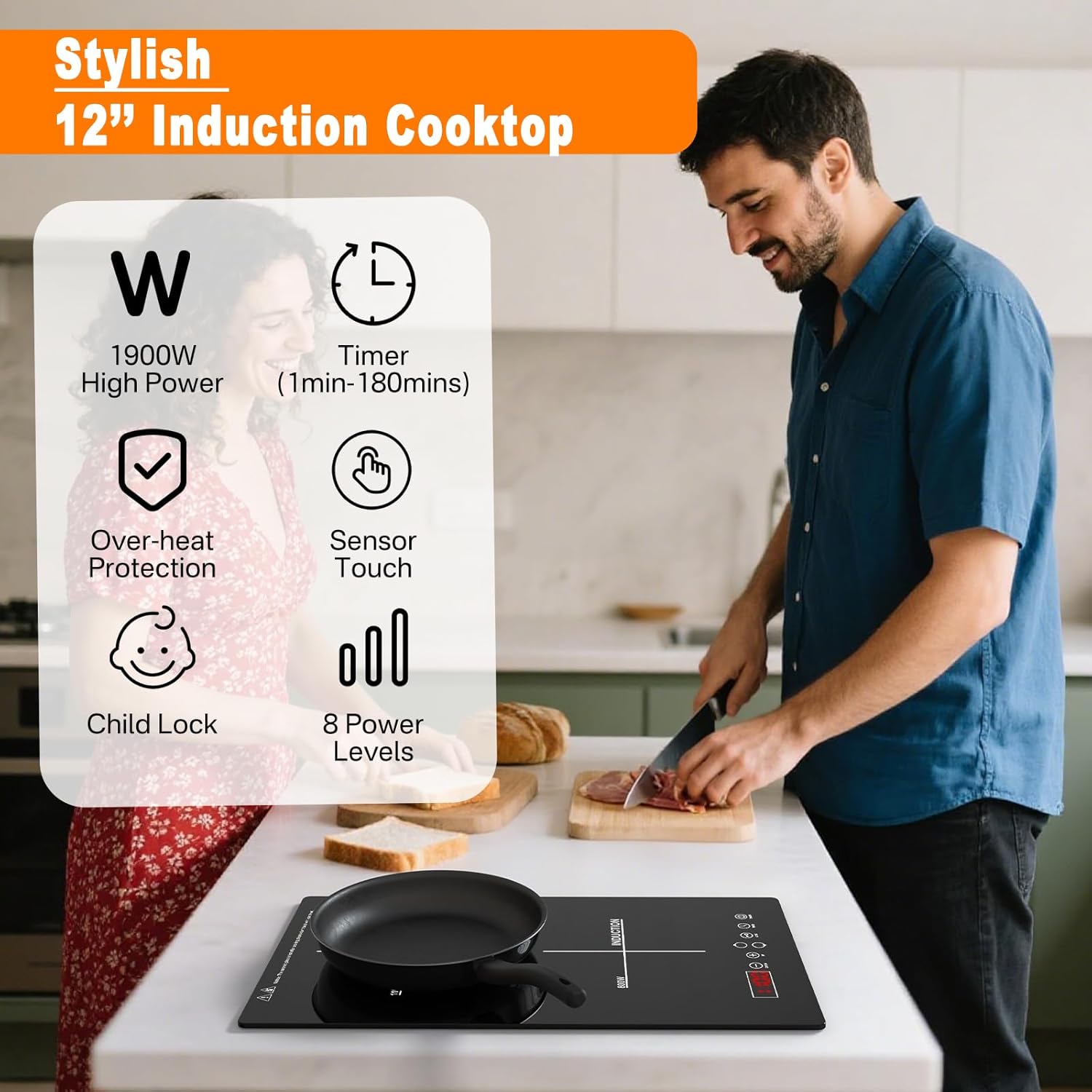 2 Burner Induction Cooktop, Double Induction Hot Plate with Timer & Child Lock, 110V/120V Portable Electric Stove, Touch Control Dual Burner Built-in or Countertop Use