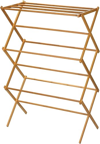 Vista 11 de Household Essentials X-Frame - Estante de secado de ropa, marco de madera estable con pies inclinados, varillas envueltas en vinilo suave, 23.8 pies