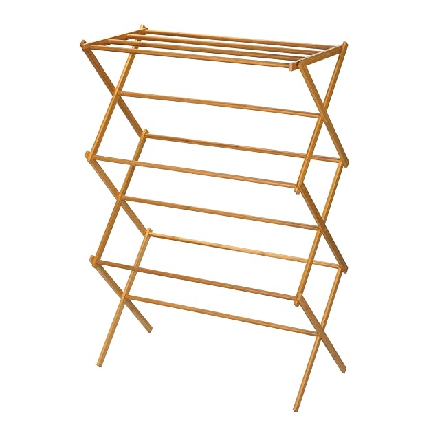 Household Essentials Bamboo Folding Clothes Drying Rack Upscale Laundry Rack with 11 Dowels Environmentally Friendly Stable Frame Shelf