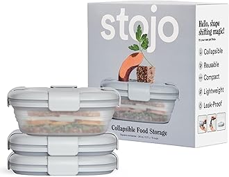 STOJO Collapsible Sandwich Box – 24oz, Reusable Food Storage Container, Silicone Bowl for Hot/Cold Food – Meal Prep, Lunch, Camping, Hiking – Dishwasher Safe (Set of 3, Translucent Cashmere)