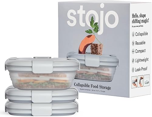 STOJO Caja de sándwich plegable – 24 onzas, recipiente reutilizable de almacenamiento de alimentos, cuenco de silicona para alimentos