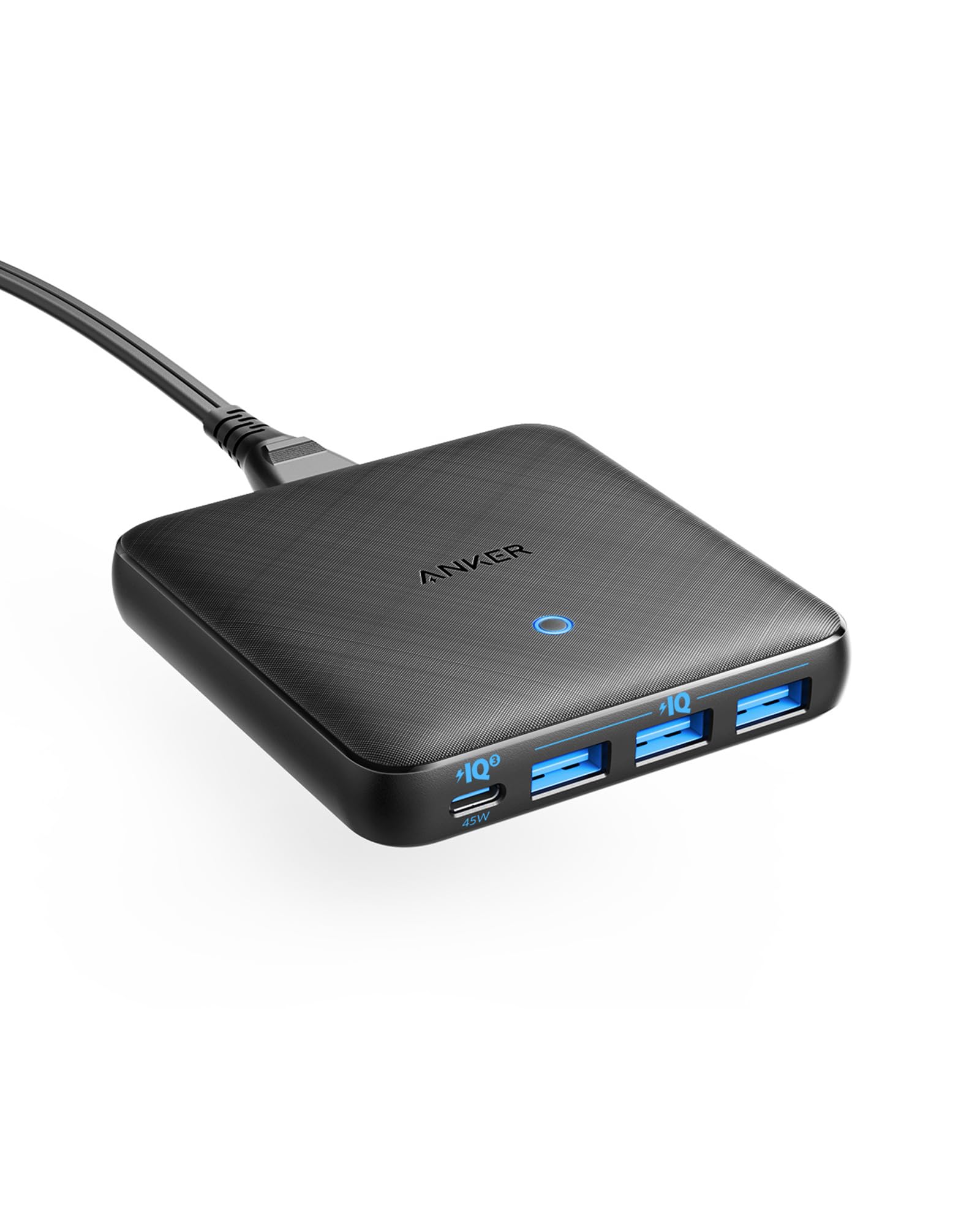 Ładowarka Anker, stacja ładująca 65 W z 4 portami, szybka ładowarka USB PIQ 3.0 i GaN, smukła ładowarka ścienna PowerPort Atom III – port USB C 45 W