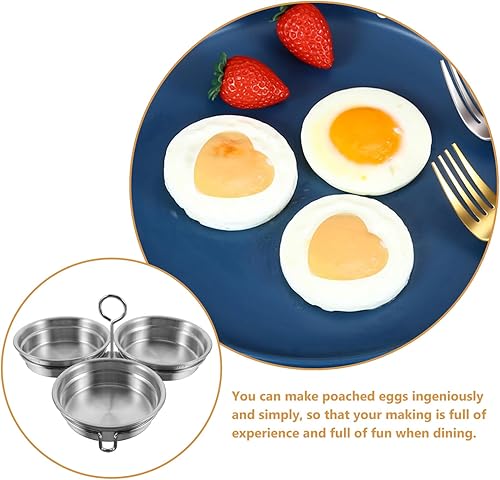 Miniatura 9 de Hemoton Metal Egg Poacher Cups 3pcs Stainless Steel Egg Poacher Pan Cups with Oil Brush Hard Boiled and Poached Egg Maker Compatible with Skillet