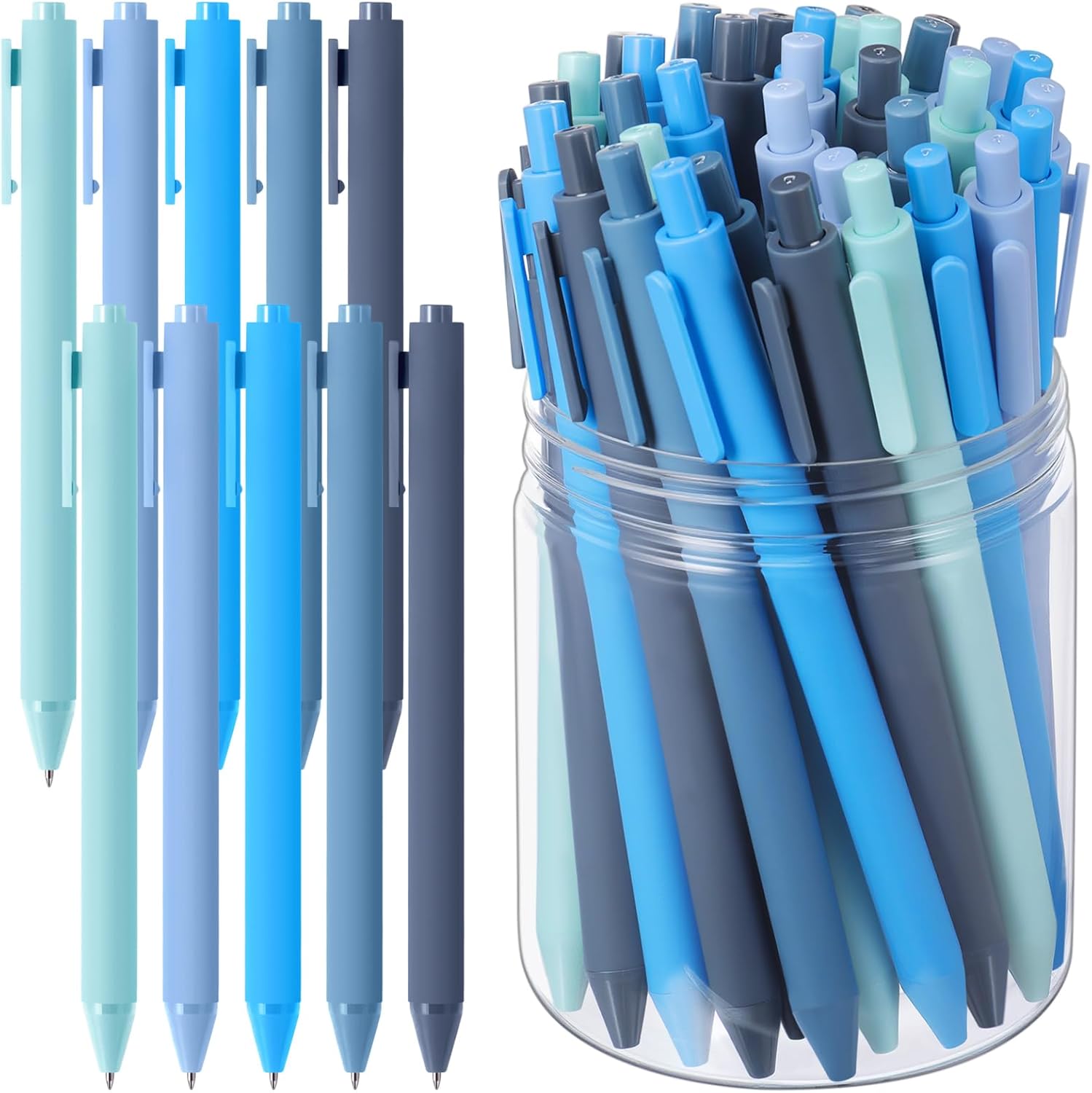 Crtiin 100 Pcs Gel Pens Bulk, 0.5mm Fine Point Black Ink Pens, Retractable Smooth Writing Quick Dry, Colored Aesthetic for School Office Journaling Teacher Appreciation Mother Day Gift (Blue Series)