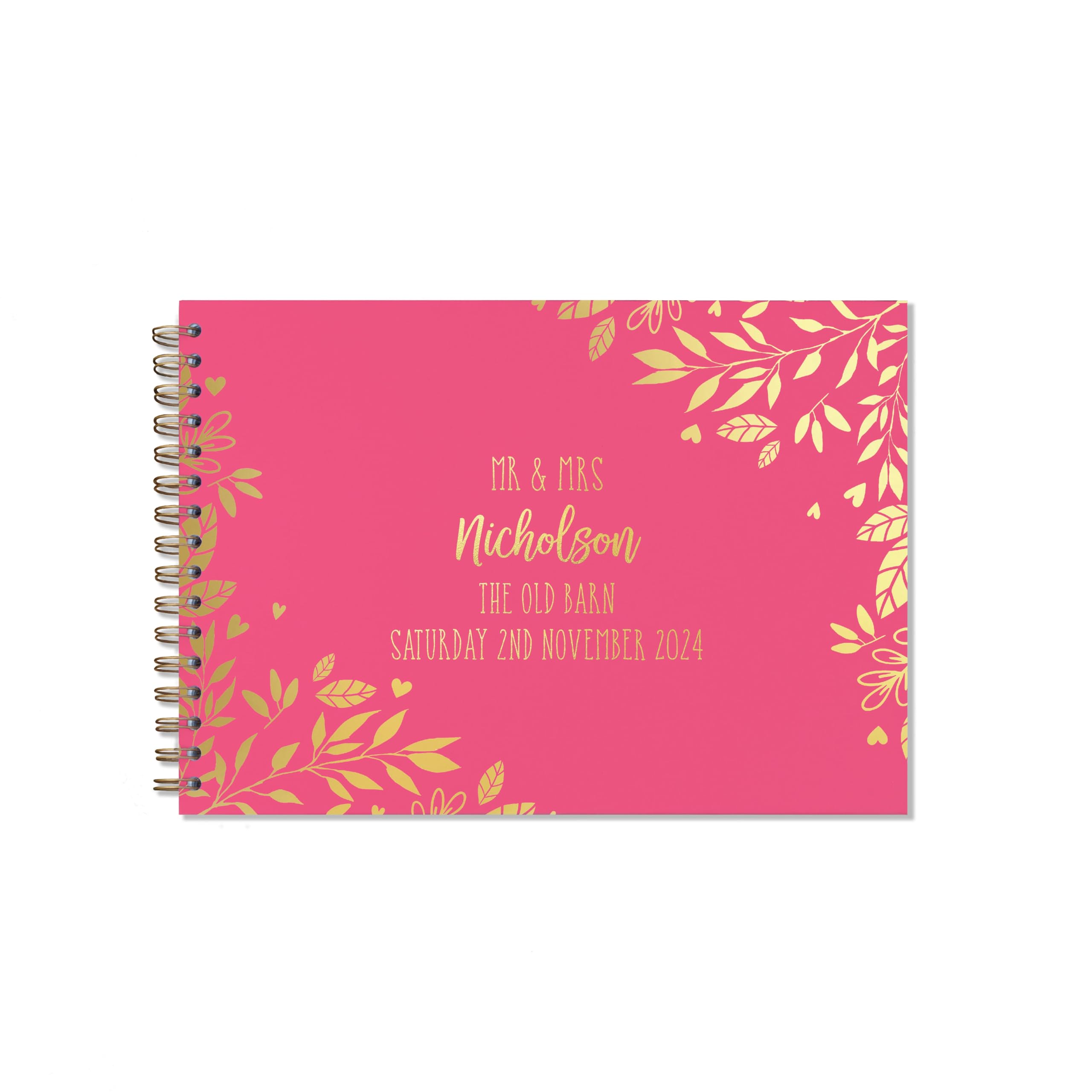 "Manta Makes Wedding Guest book personalised gold foil 26 colour choices A5 or A4, signing book wedding decorations for wedding reception, wedding books for guests to sign (A4, Rose)"
