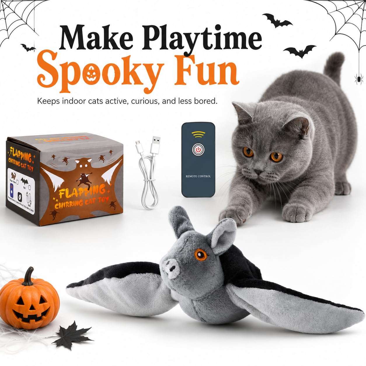 Pealeaf Murciélago Volador para Perros y Gatos, Juguete Interactivo de Peluche Recargable por USB con alas móviles, Hierba gatera y Gancho para perseguir en Interior (3PCS)