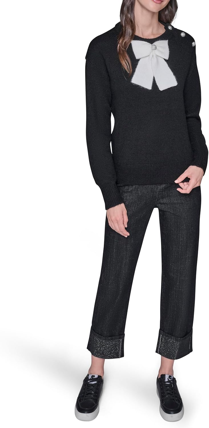 KARL LAGERFELD Women's Long Sleeve Crew Neck Bow Sweater