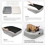 Veehoo Lit de chien orthopédique moyen, lits de chiots apaisants lavables, canapé de mousse de bolster d'oeufs avec fond antidérapant et couverture amovible, gris, 70 x 55 x 20 cm