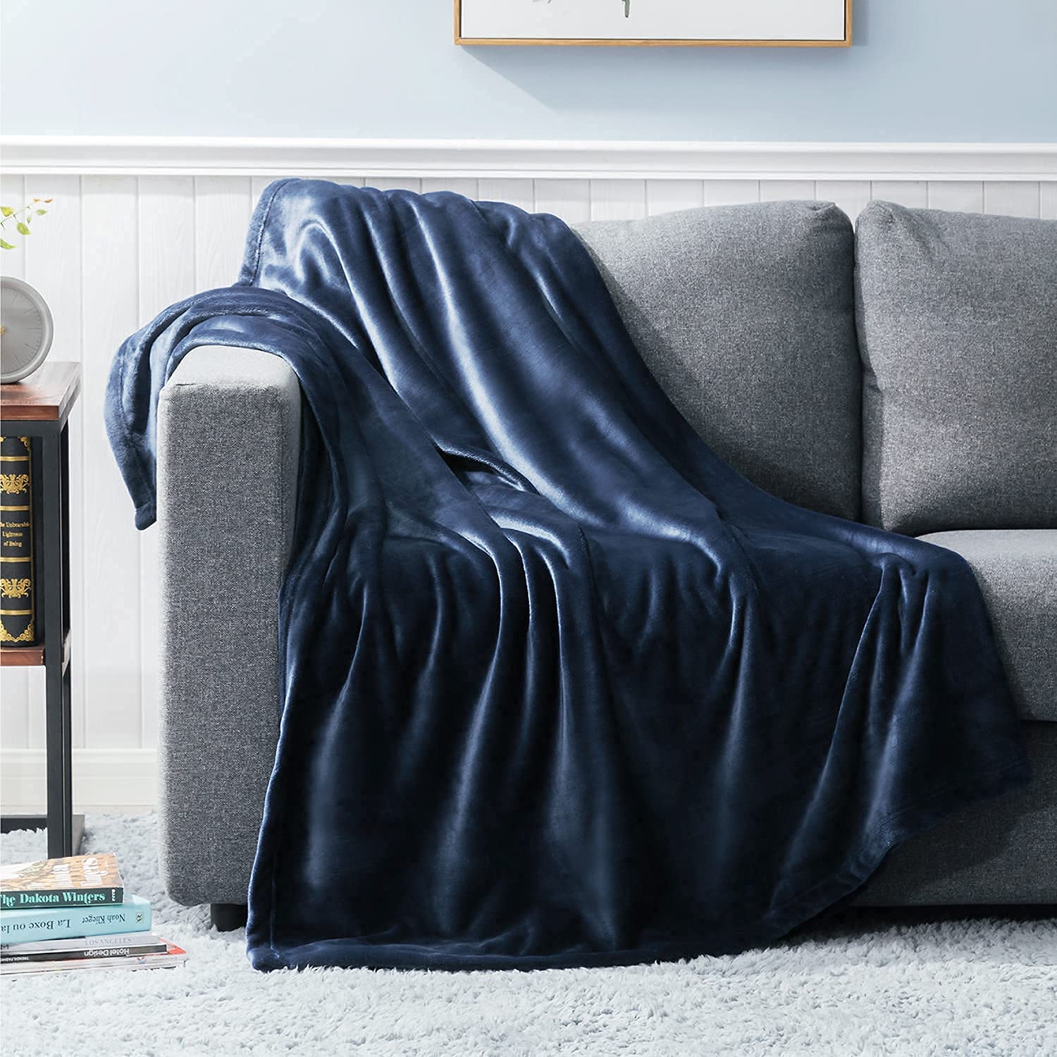 Sponsored Ad - Bedsure Navy Blue Throw Blanket Fleece - 300GSM Throw Blankets for Couch, Sofa, Bed, Soft Lightweight Plush...