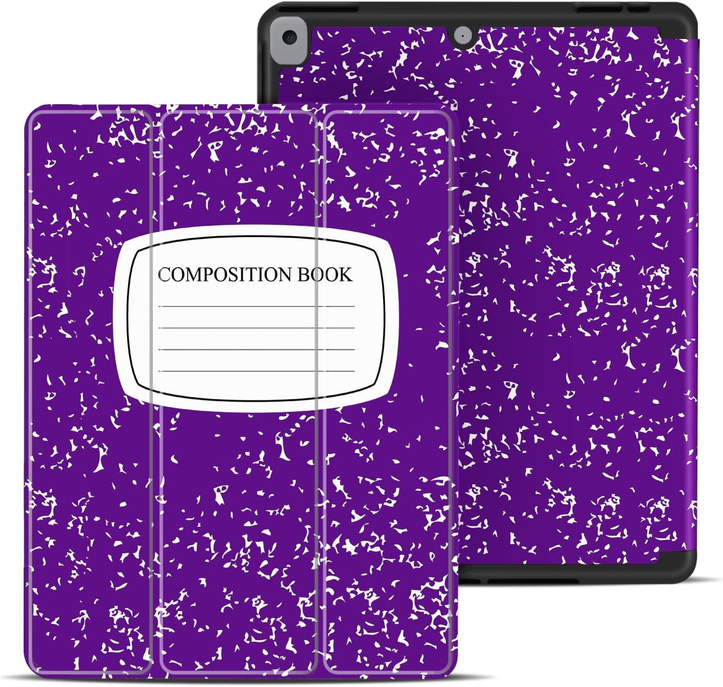 TNP Case for iPad 9th Gen 2021/iPad 8th 2020/iPad 7th 2019 Generation Protective Cover with Pencil Holder - 10.2 inch Slim Soft TPU Trifold Stand PU Leather Folio - Composition Book Purple - Image 7