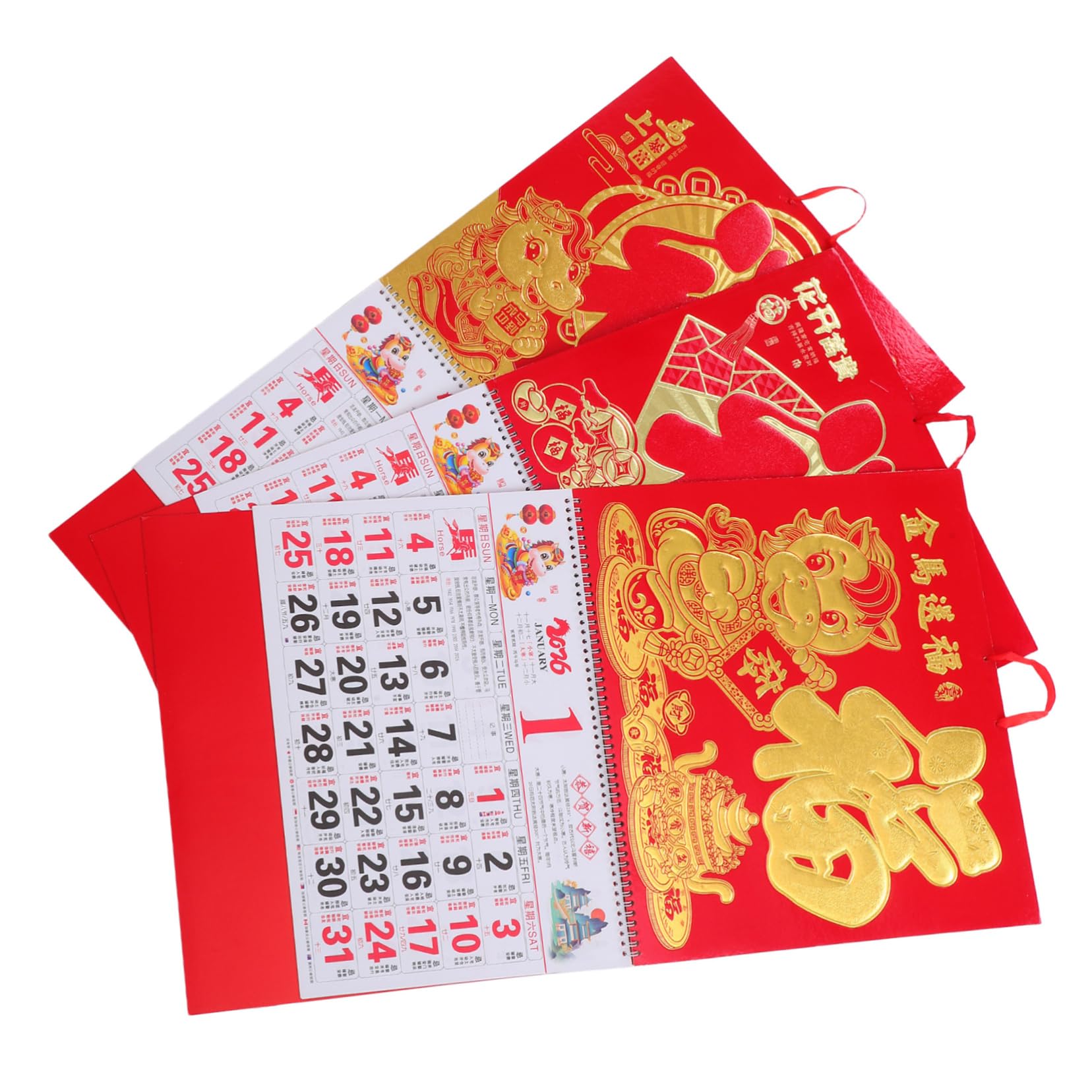 3pezzi Calendario in Stile Cinese da Appendere Calendario Annuale Retrò Strappabile Mensile da Parete Design Tradizionale per Ufficio e Casa