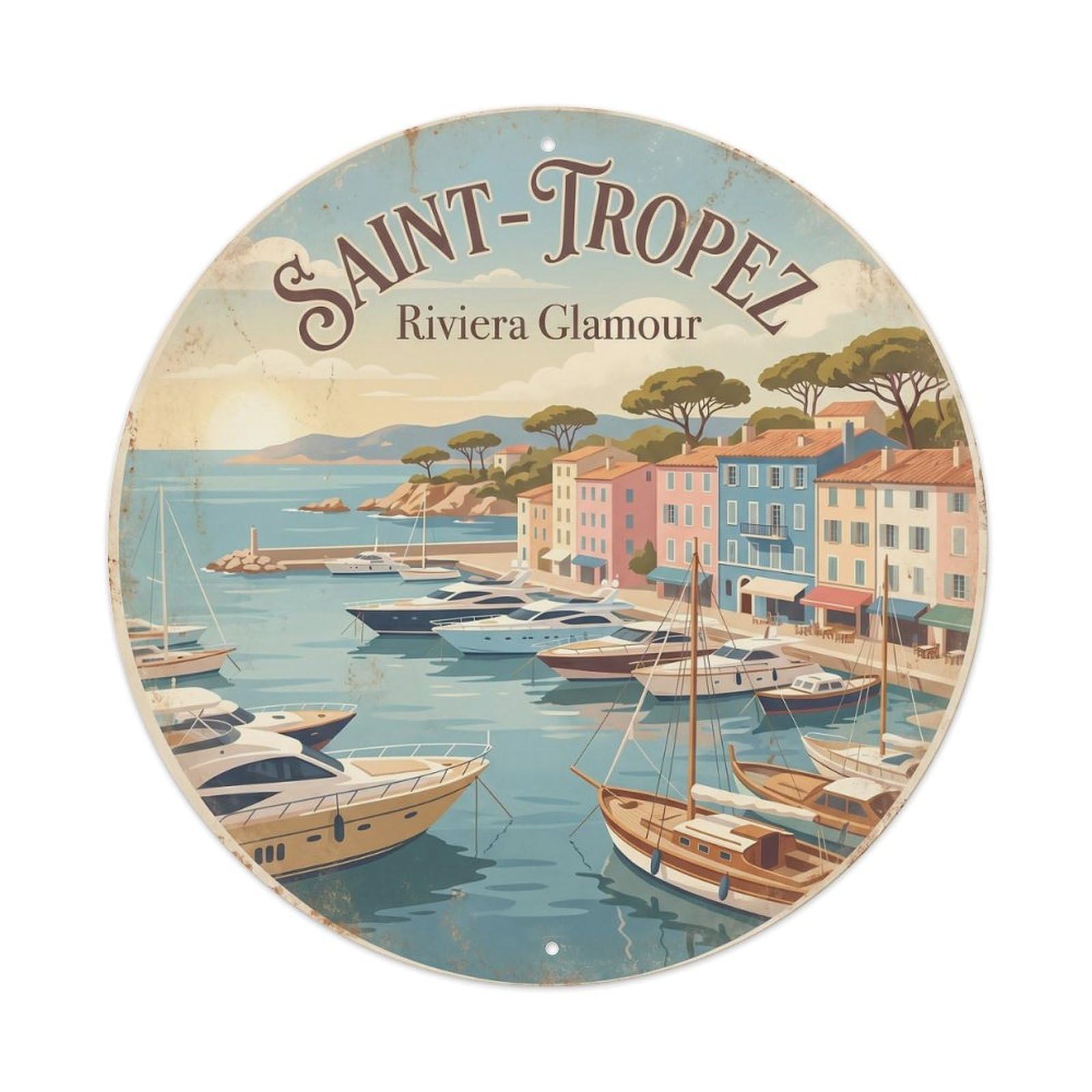 Vintage Travel Saint Tropez Harbor Yacht Metal Tin Sign Plaque